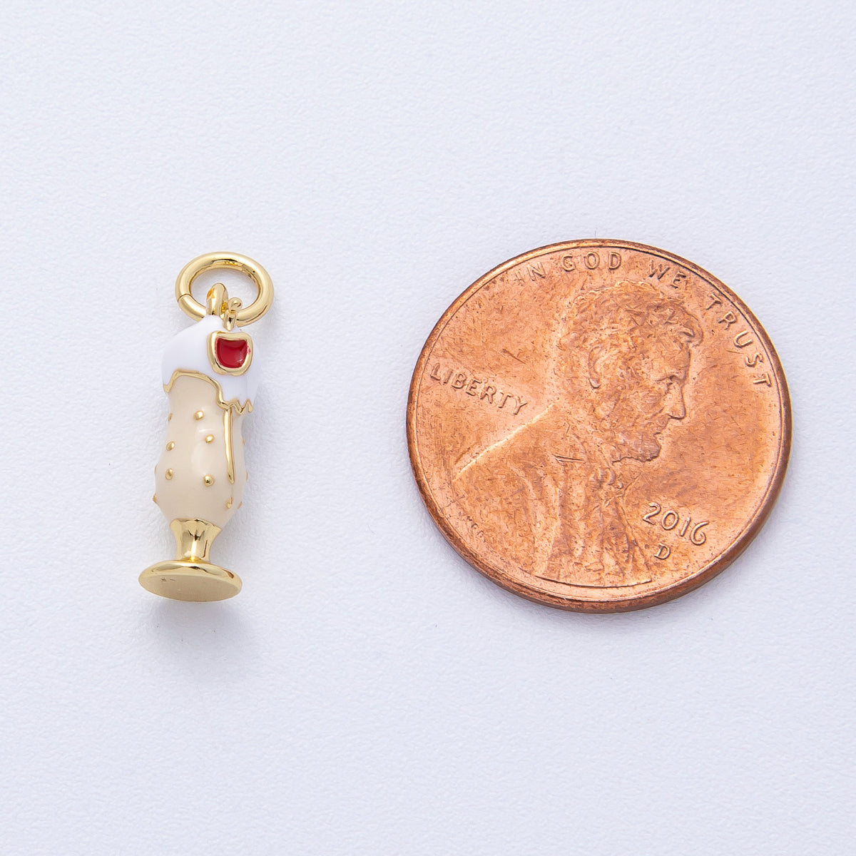 14K Gold Filled 15.5mm White, Yellow Enamel Milkshake Drink 3D Multidimensional Charm | AK118