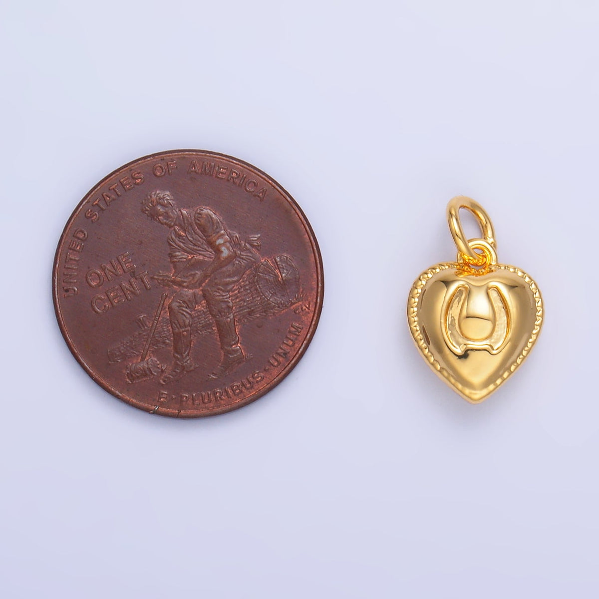 24K Gold Filled 11.5mm Horseshoe Heart Puffy Charm in Gold & Silver | W826