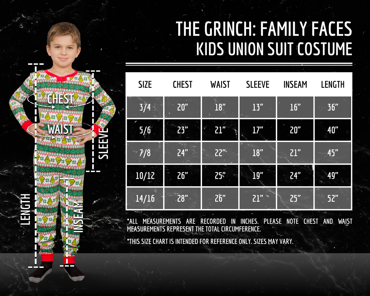 Grinch Family Faces Christmas Kids Pajama Union Suit