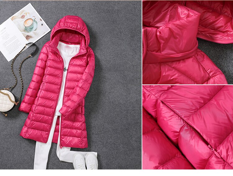 Ultralight Thin Down Jacket White Duck Down Hooded long Jackets Long Sleeve