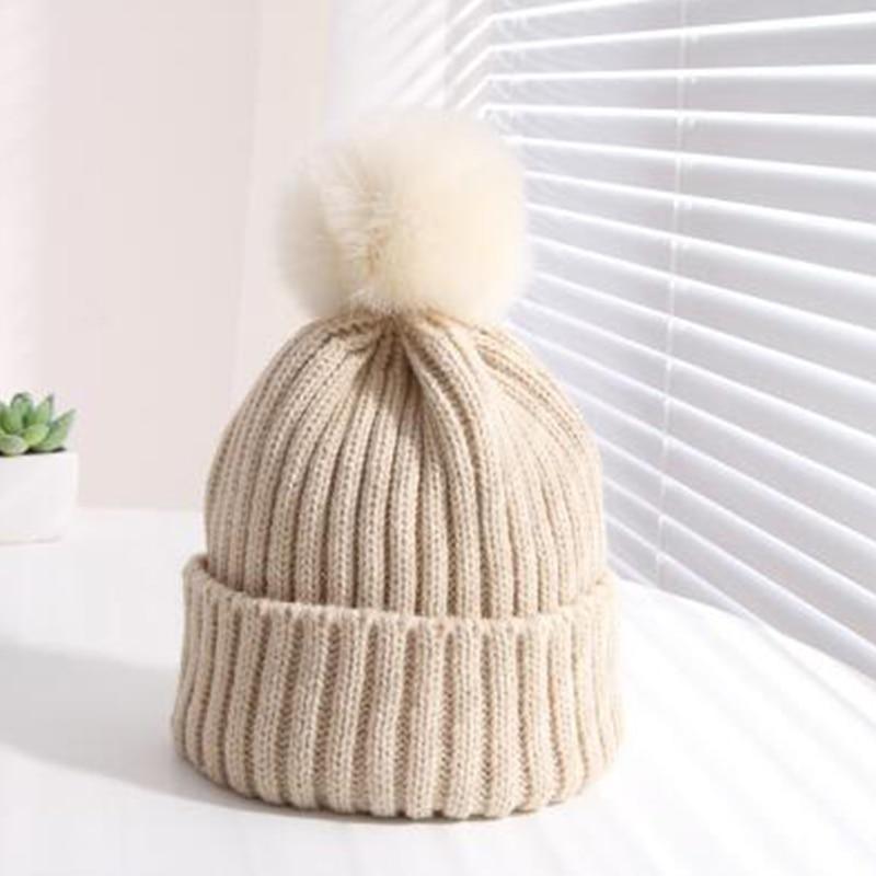 Winter Warm Baby Hat Fur Pompom Knitted Baby Hat Cap Infant Toddler Kids Hat Beanie In Modern Designer Style