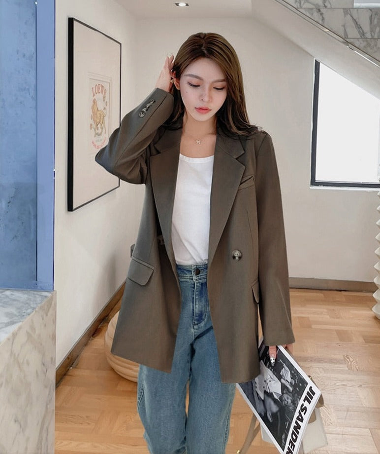 Oversized Women Jacket Loose Double Breasted Female Suit Coats Elegant