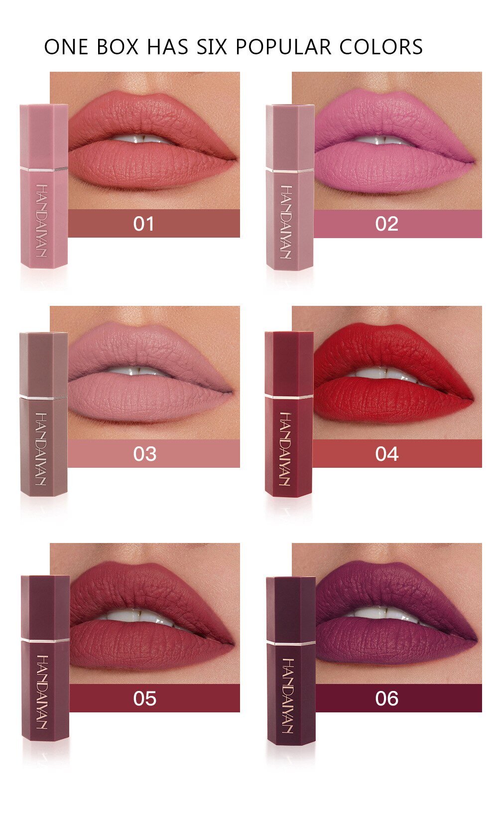 6 Colors Matte Non stick Cup Lipstick Long Lasting Moisturizing Lipstick Cosmetics Set
