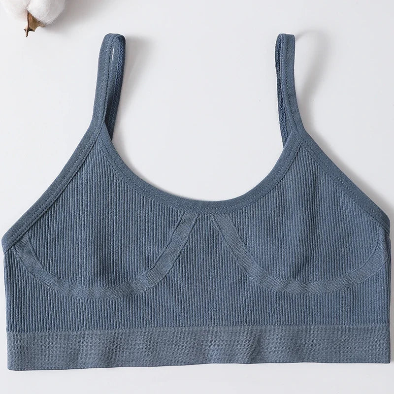 Women U-Neck Thin Strap Ribbed Wireless Bralette Push Up Bras Sport Seamless Underwear Without Pads Sexy Lingerie Crop Top M-XL