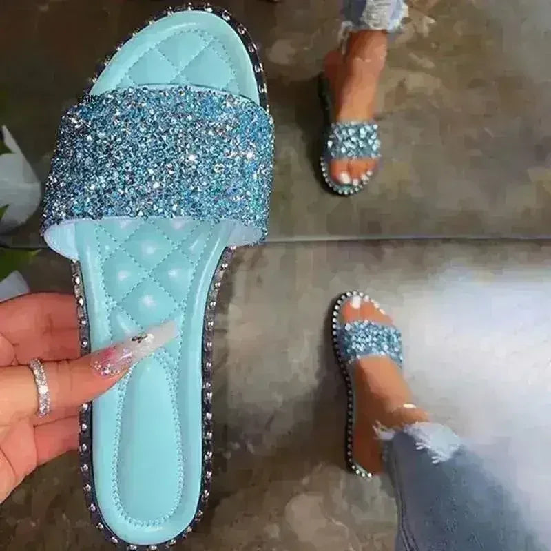 Crystal Women Slippers Bling Bling Flats Female Beach Shoes Summer