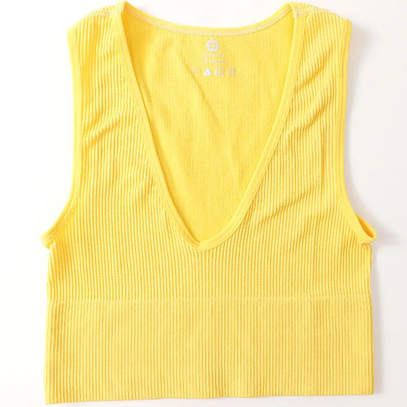 Women Crop Top Sports Bras Sexy Tank Top Female Seamless Underwear V-Neck Camisole Sexy Lingerie Solid Color Vest Top M-XL