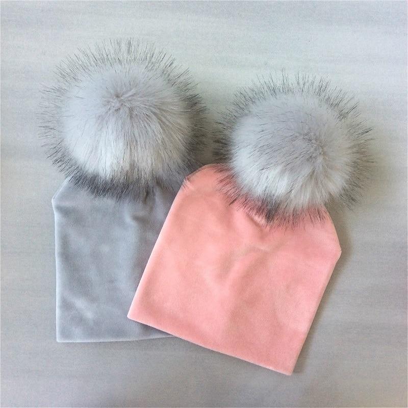 Kids Girls Solid Hat With Pompon Baby Beanie Pompom Cap Children&