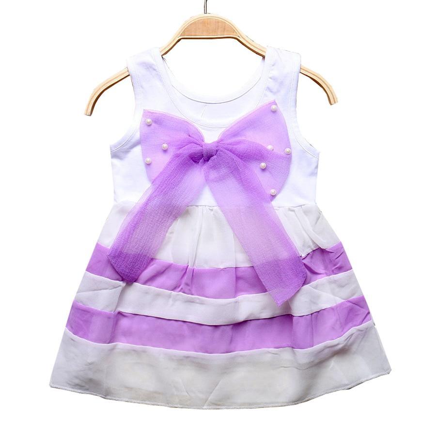 Luxury Summer Fashion Purple Stripe Round Neck Sleeveless Chiffon Dresses for baby Girls With Big Bow