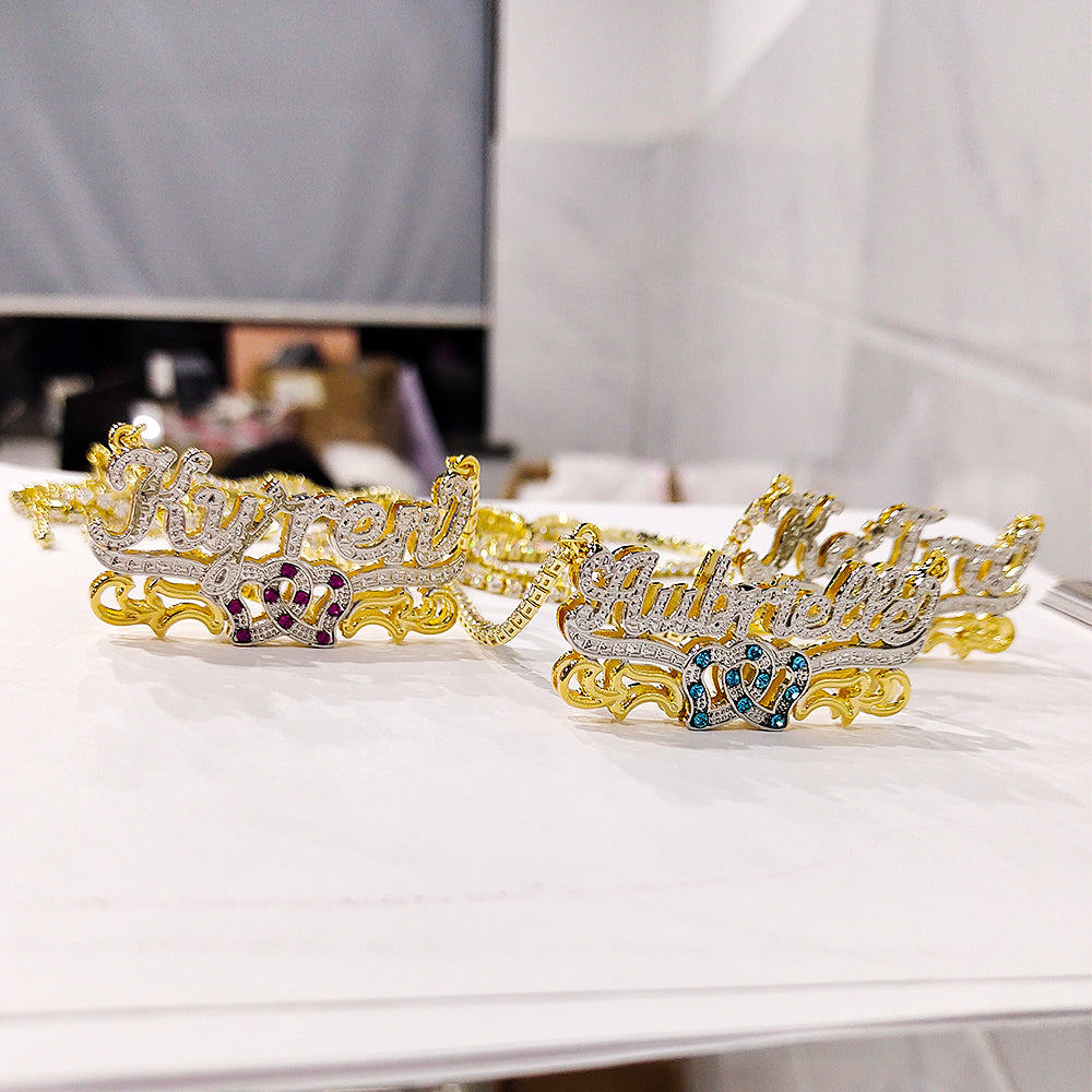 Custom mexican gold name necklace 3d nameplate necklace Birthstone