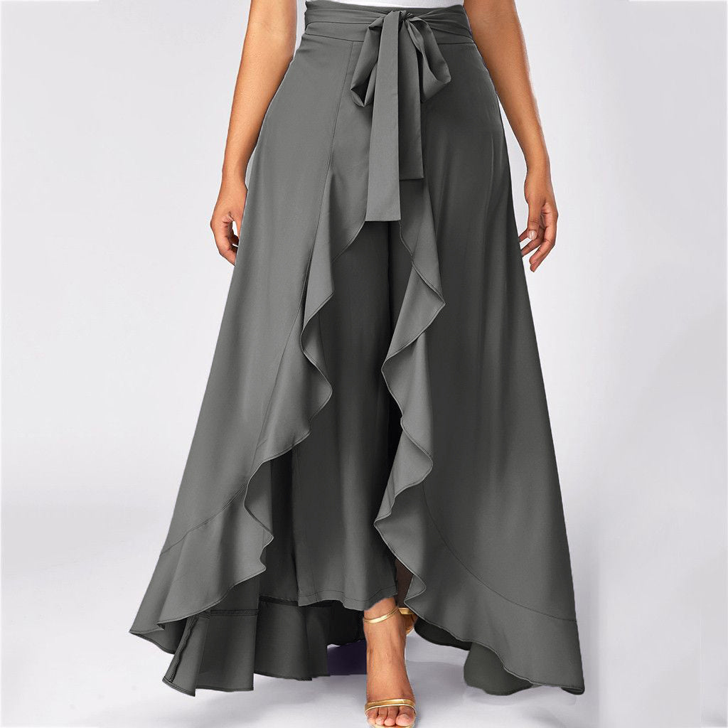 Women Pants Causal Ruffle Drawstring TrouserHigh Waist Loose Dancing Outfits Palazzo Skirt