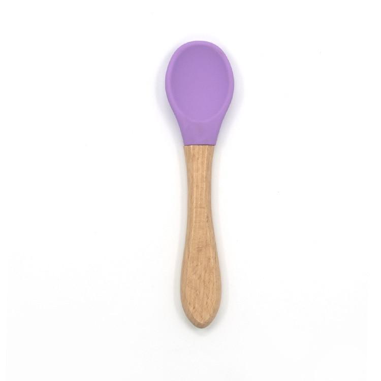 2PCS Bamboo Training Spoons Organic Soft Baby Feeding Silicone Tip Spoon Scoop Easy Grip Handle Toddlers Infant Gifts For Parents And Baby Boys Or Girls