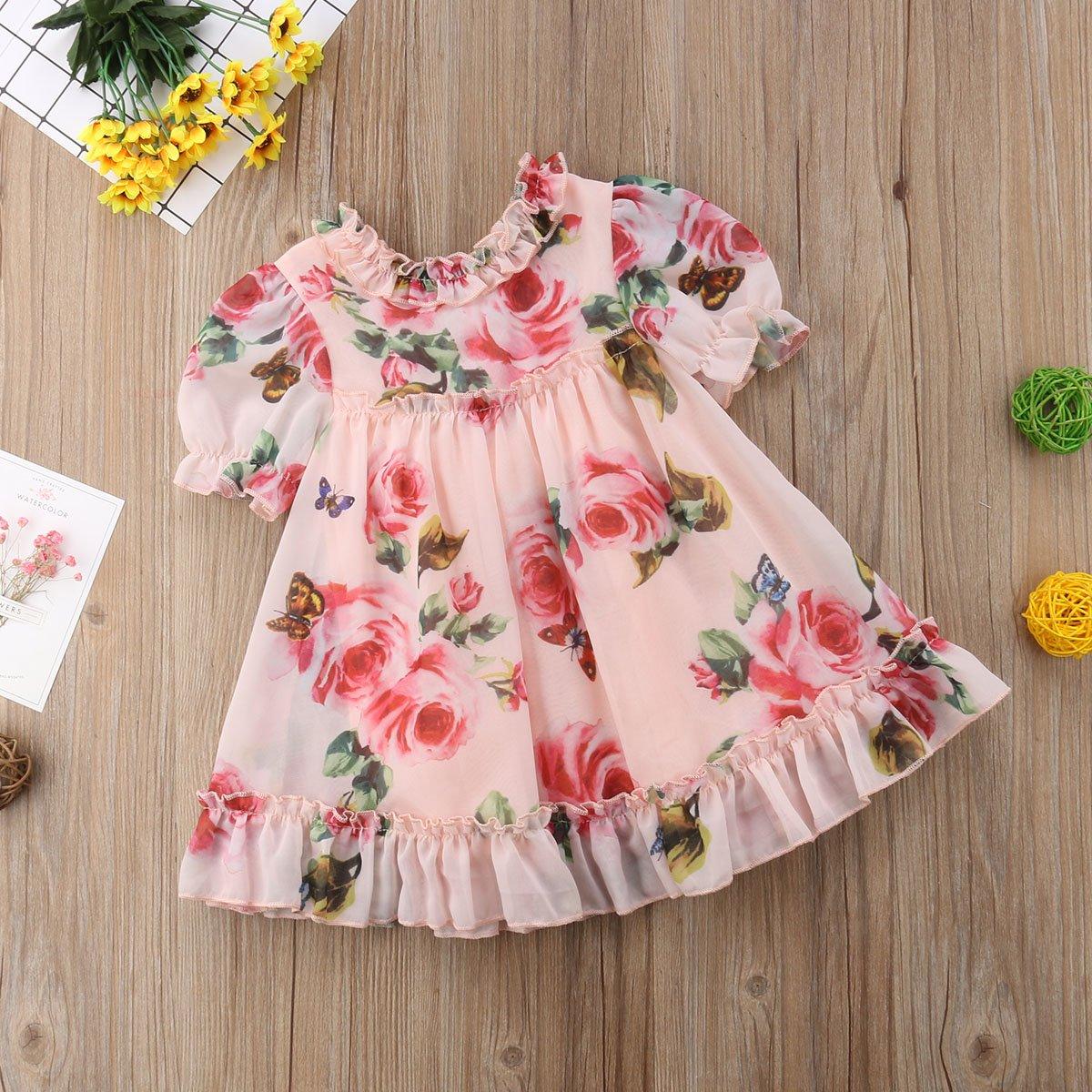 Floral Tulle Dress Kid Baby Girl Flower Puff Sleeve Princess Wedding Party Pageant Children Dress For All Occasion