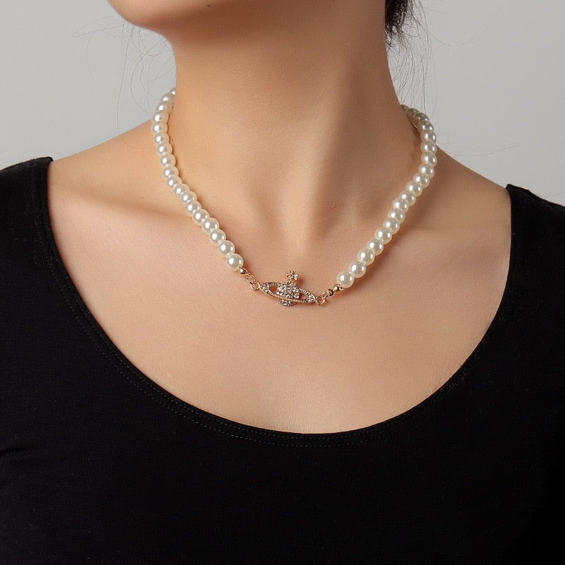 Big White Imitation Pearl Choker Necklace Clavicle Chain Fashion Necklace