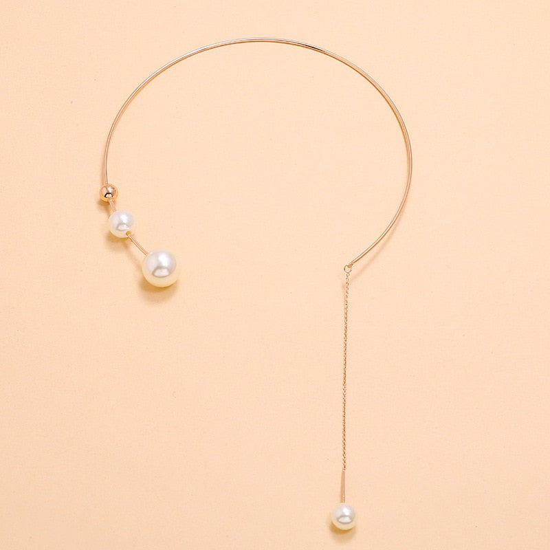 Big White Imitation Pearl Choker Necklace Clavicle Chain Fashion Necklace