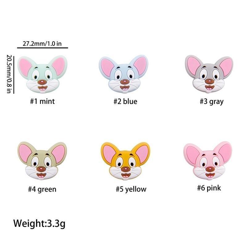 5PCS/SET Silicone Animal Beads BPA Free Baby Teething Beads Toy For Pacifier Clips New Born Silicone Rodent Tiny Rod Baby Teether For Baby Kids