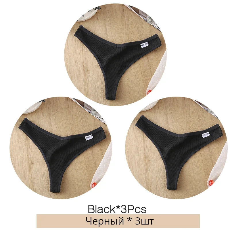 3-Piece Cotton G-String Thongs for Women – Breathable Low-Rise Panties