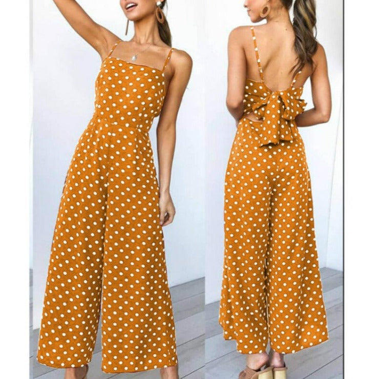 Sleeveless Backless Boho Bow-knot Dot Jumpsuits Women 2022 Summer Romper
