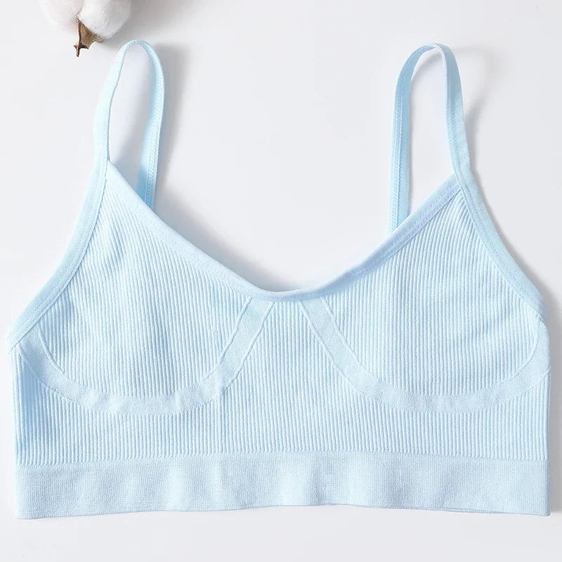 Women U-Neck Thin Strap Ribbed Wireless Bralette Push Up Bras Sport Seamless Underwear Without Pads Sexy Lingerie Crop Top M-XL