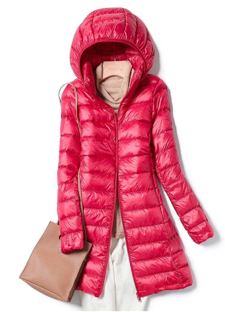 Ultralight Thin Down Jacket White Duck Down Hooded long Jackets Long Sleeve