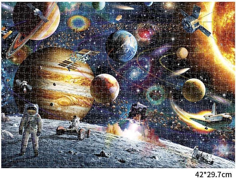 1000 Pieces Wooden Assembling Picture Space Travel Landscape Puzzles Toys For Adults Children And Kids Home Game Fun