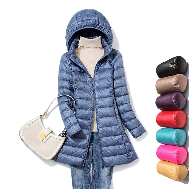 Ultralight Thin Down Jacket White Duck Down Hooded long Jackets Long Sleeve