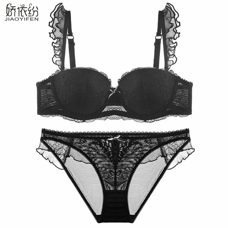 JYF Sexy French Bra Lace Underwear Set Push Up BC Cup Plus Chest Pad Comfortable Embroidery Europe Intimates Bra & Brief Sets