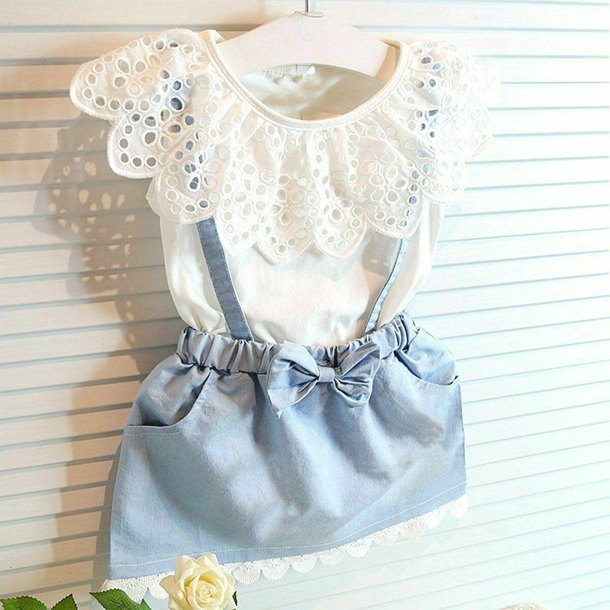 Toddler Kid Girl Ruffles Tops T-shirt Strap Dress Outfit Cute Clothes Set Perfect Gift Unique Design