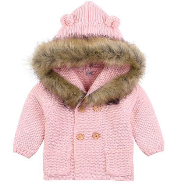 Modern Winter Warm Knit Cardigan Long Sleeve Hooded Sweaters for Newborn Infant Jacket And Coat Combination Clotes