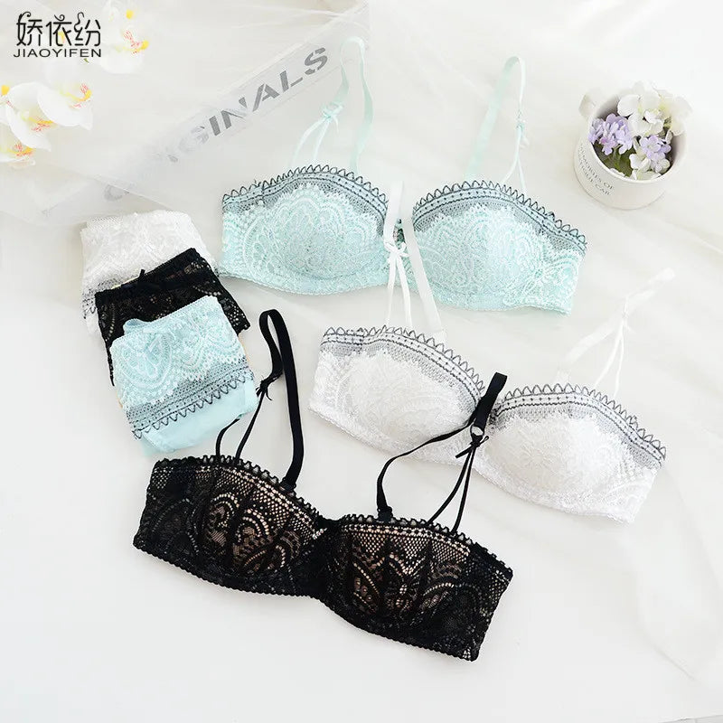 JYF Brand French Luxury Sexy Lace Underwear Set 1/2 Cup Ultra Thin Bra Set Sexy Women Comfortable Lingerie Panties Sets