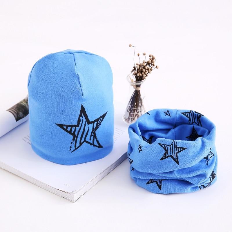 Star Print Cotton Hat And Scarf Baby Beanie Kids Caps Children&