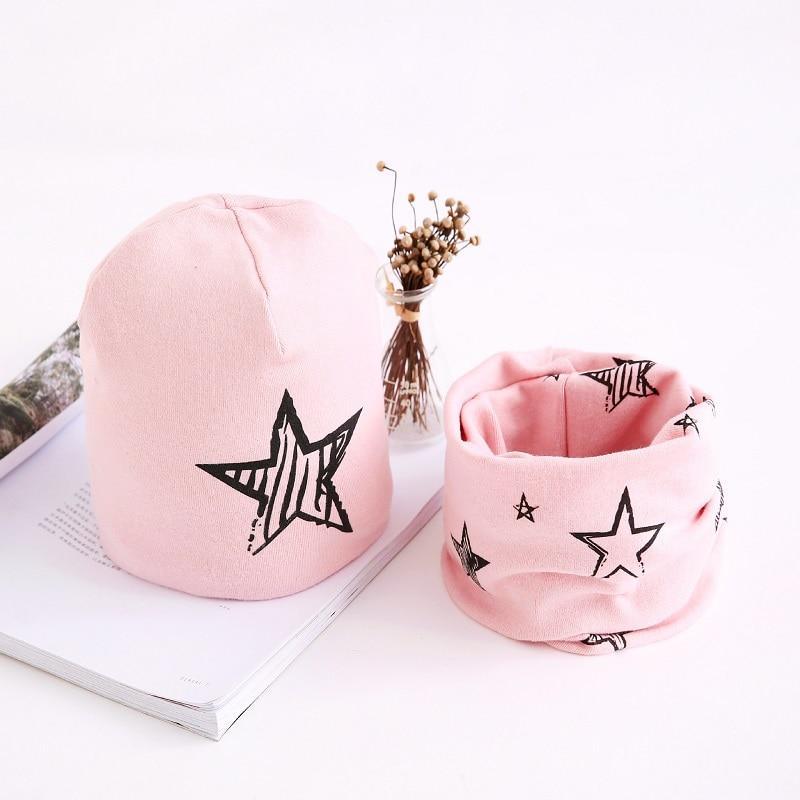 Star Print Cotton Hat And Scarf Baby Beanie Kids Caps Children&