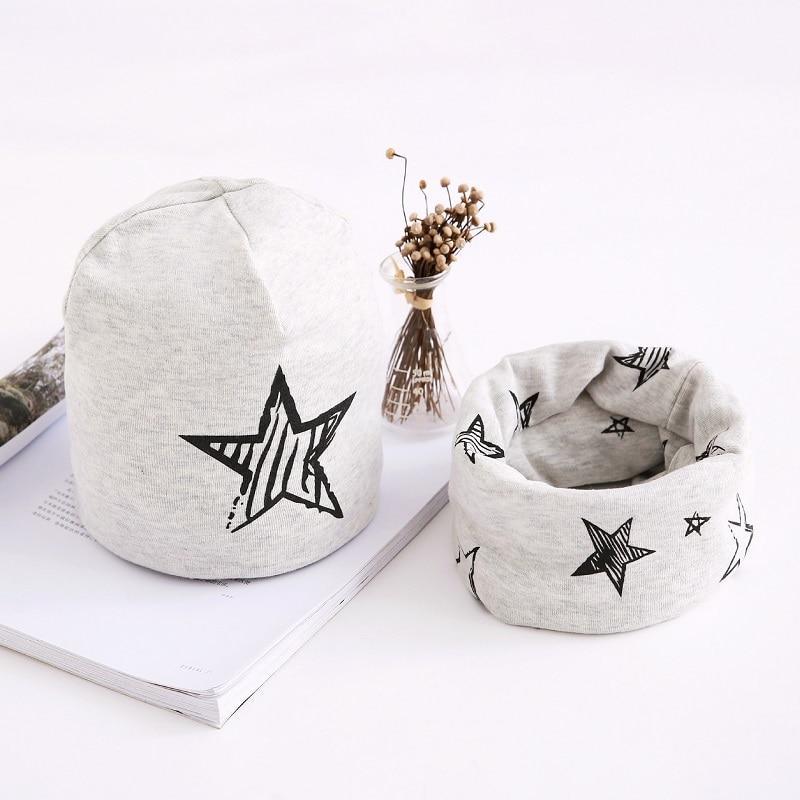 Star Print Cotton Hat And Scarf Baby Beanie Kids Caps Children&