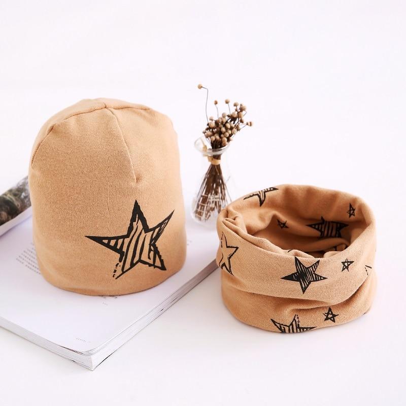 Star Print Cotton Hat And Scarf Baby Beanie Kids Caps Children&