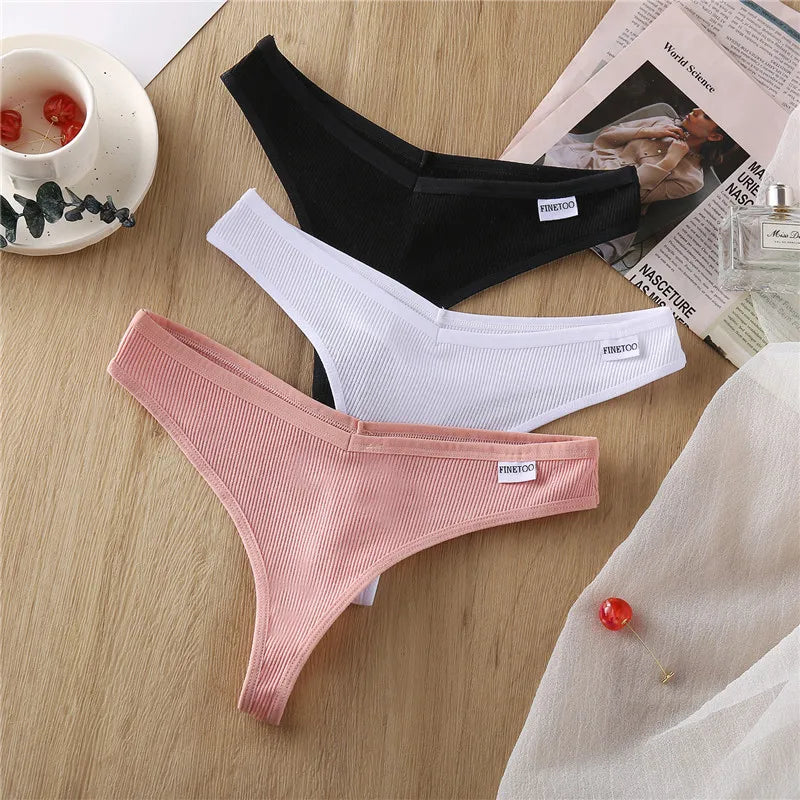 3-Piece Cotton G-String Thongs for Women – Breathable Low-Rise Panties