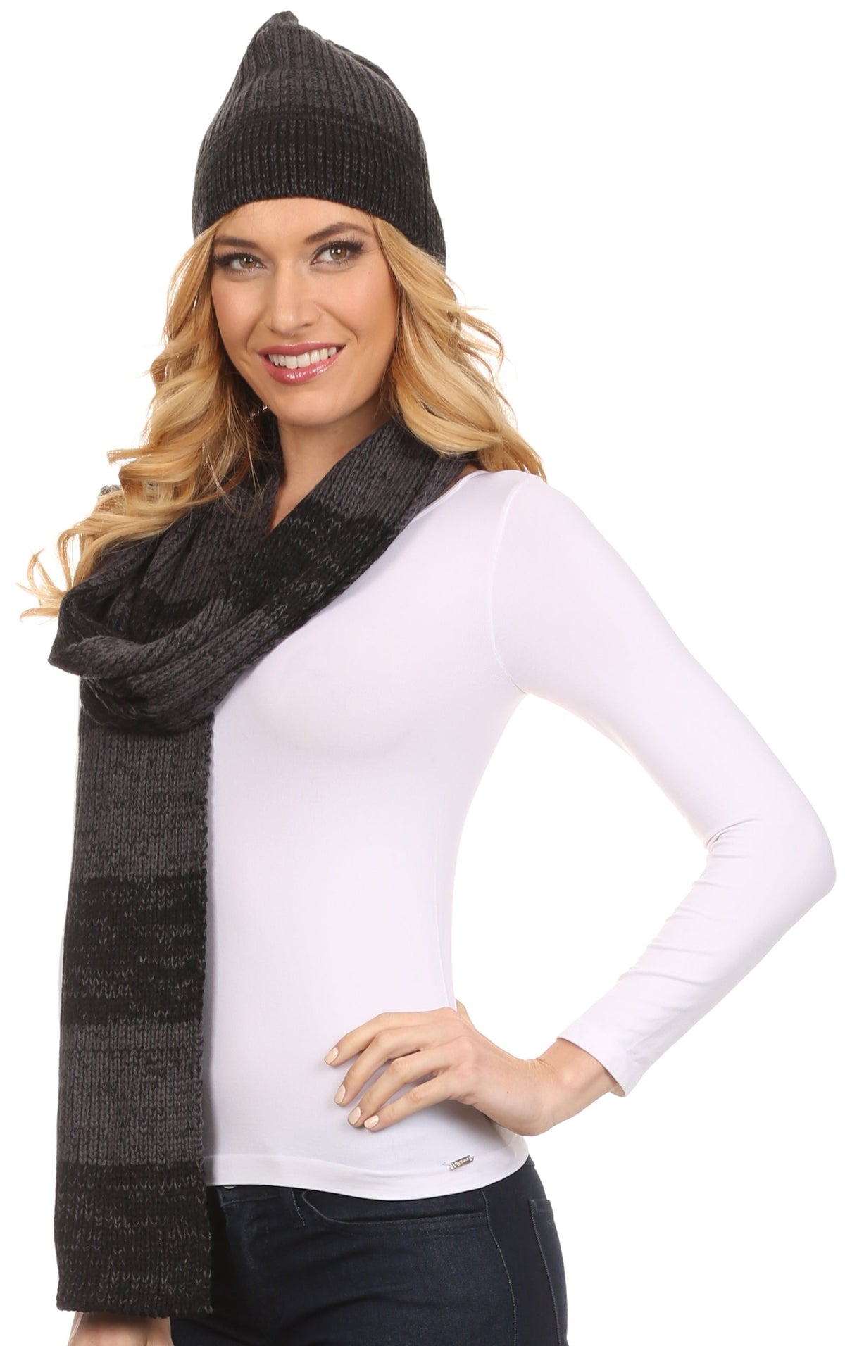 Sakkas Robin Unisex Ribbed Knit Heather Beanie Hat And Scarf Set