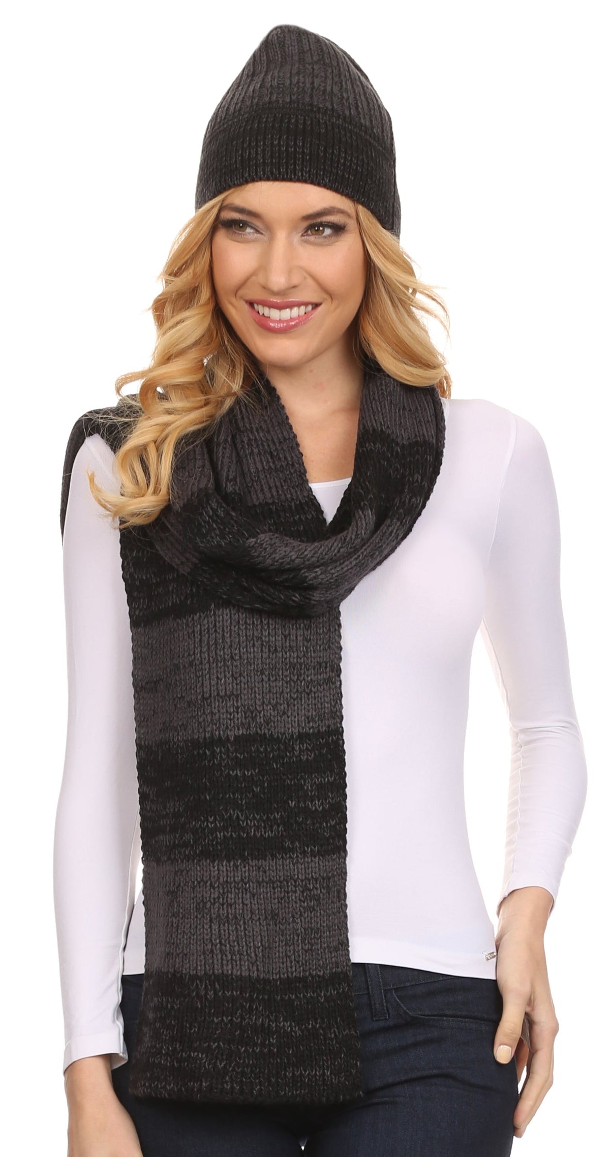 Sakkas Robin Unisex Ribbed Knit Heather Beanie Hat And Scarf Set