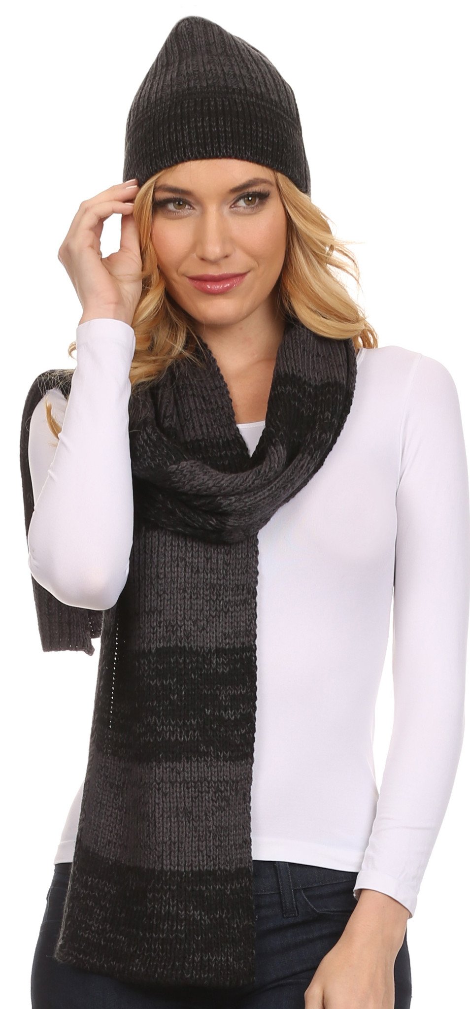 Sakkas Robin Unisex Ribbed Knit Heather Beanie Hat And Scarf Set