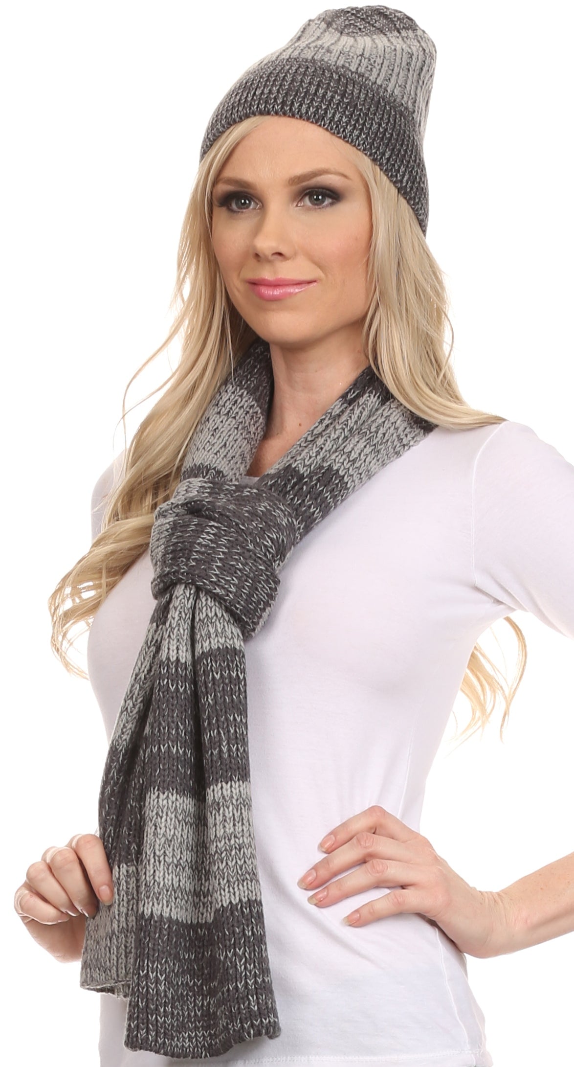 Sakkas Robin Unisex Ribbed Knit Heather Beanie Hat And Scarf Set