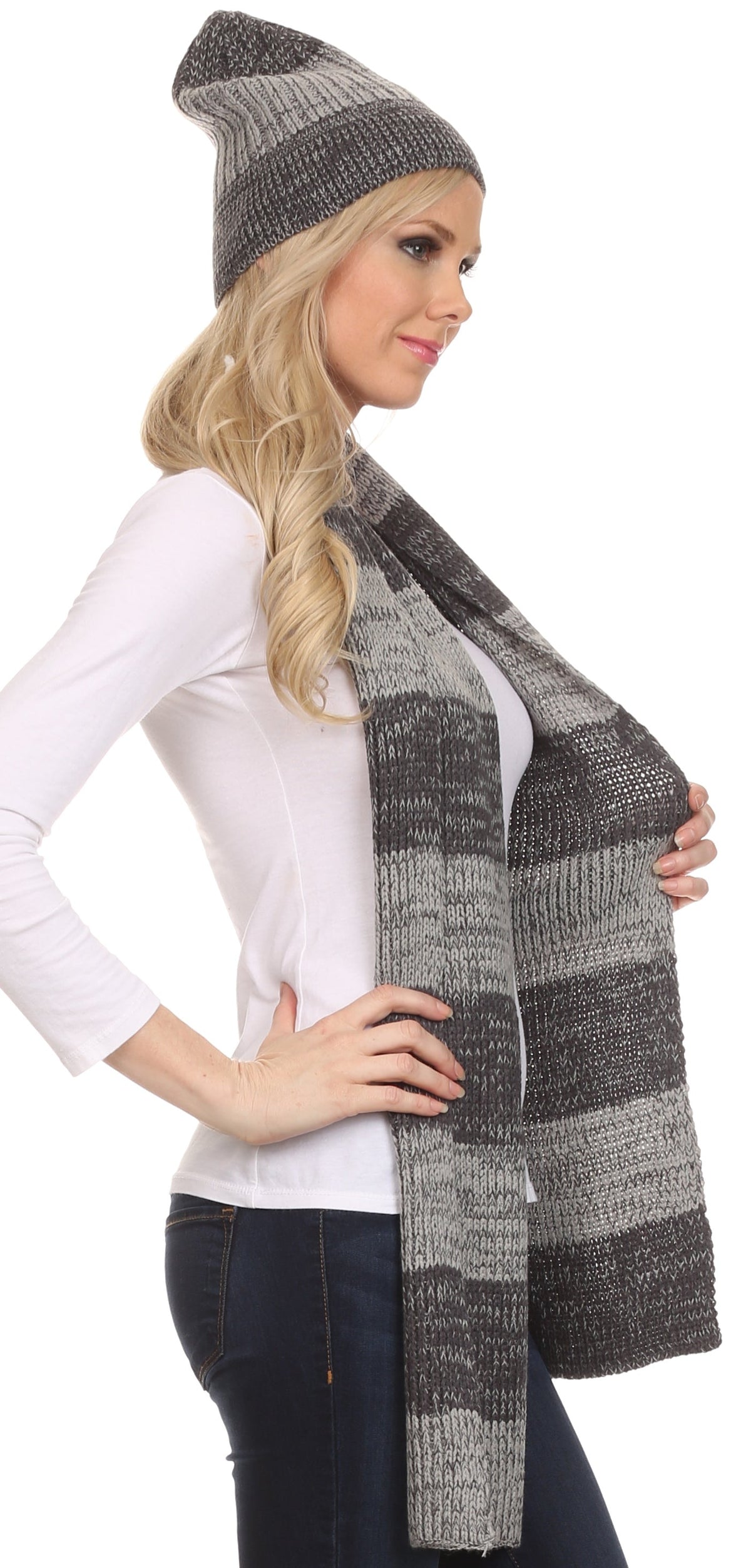Sakkas Robin Unisex Ribbed Knit Heather Beanie Hat And Scarf Set