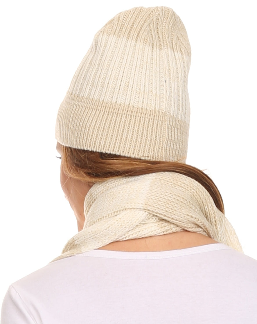 Sakkas Robin Unisex Ribbed Knit Heather Beanie Hat And Scarf Set