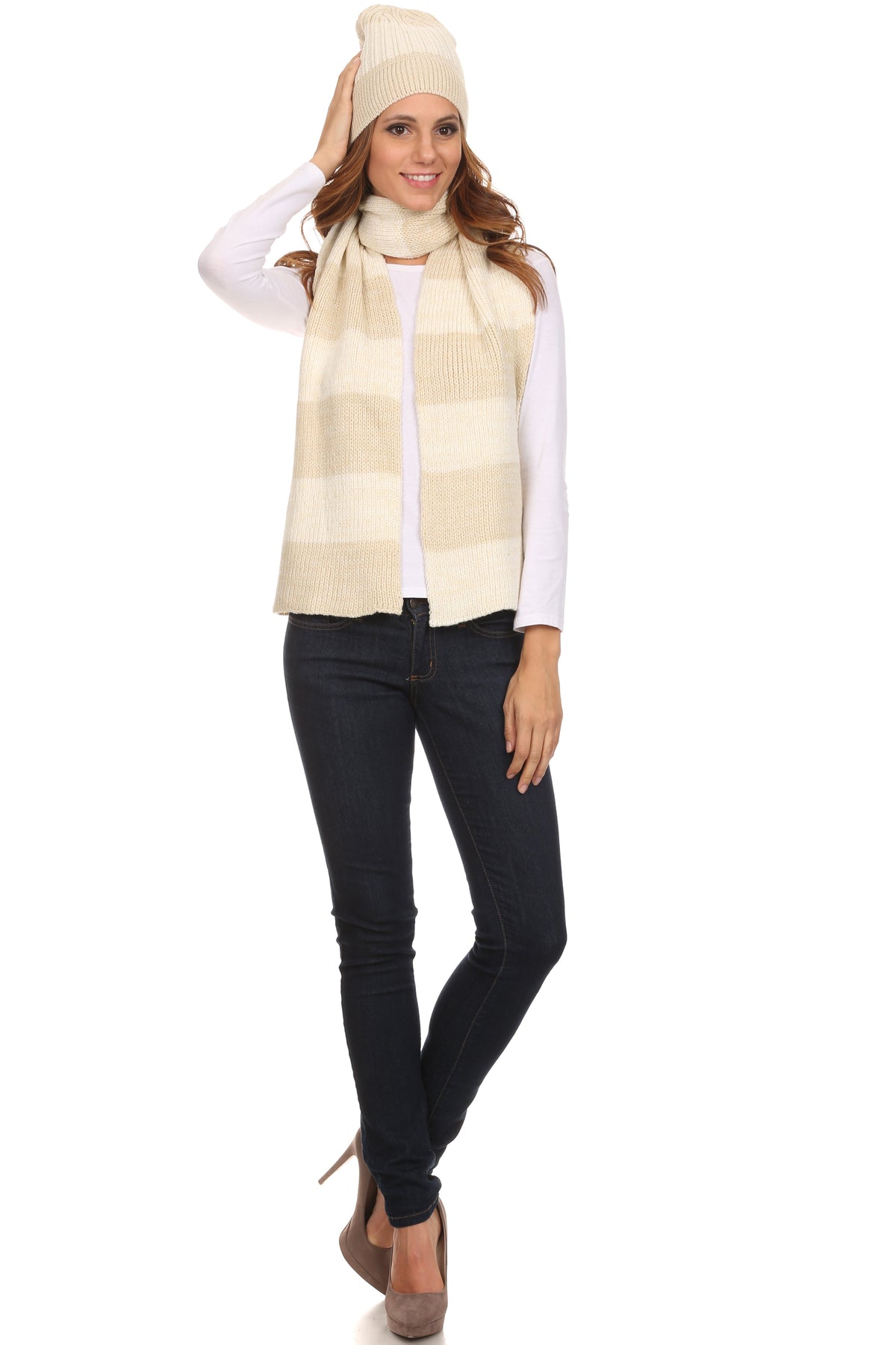 Sakkas Robin Unisex Ribbed Knit Heather Beanie Hat And Scarf Set