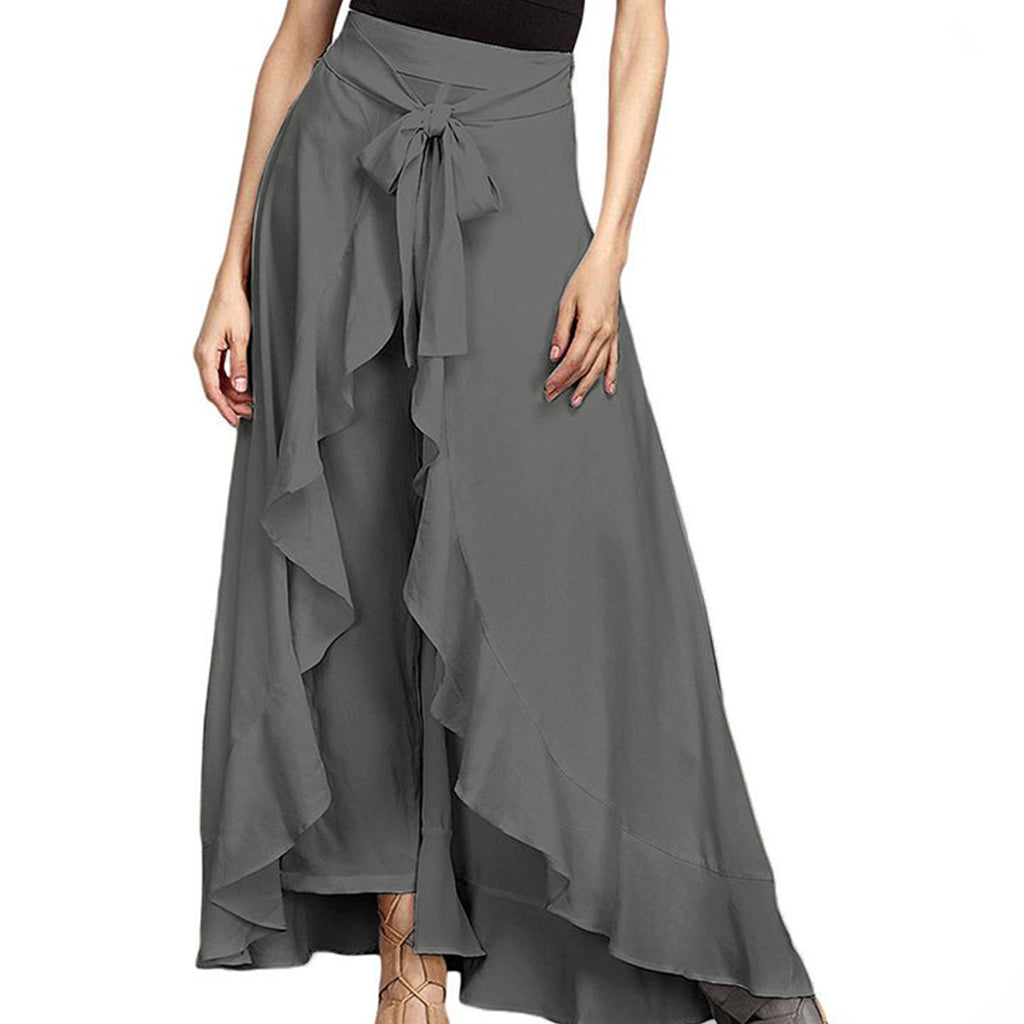 Women Pants Causal Ruffle Drawstring TrouserHigh Waist Loose Dancing Outfits Palazzo Skirt