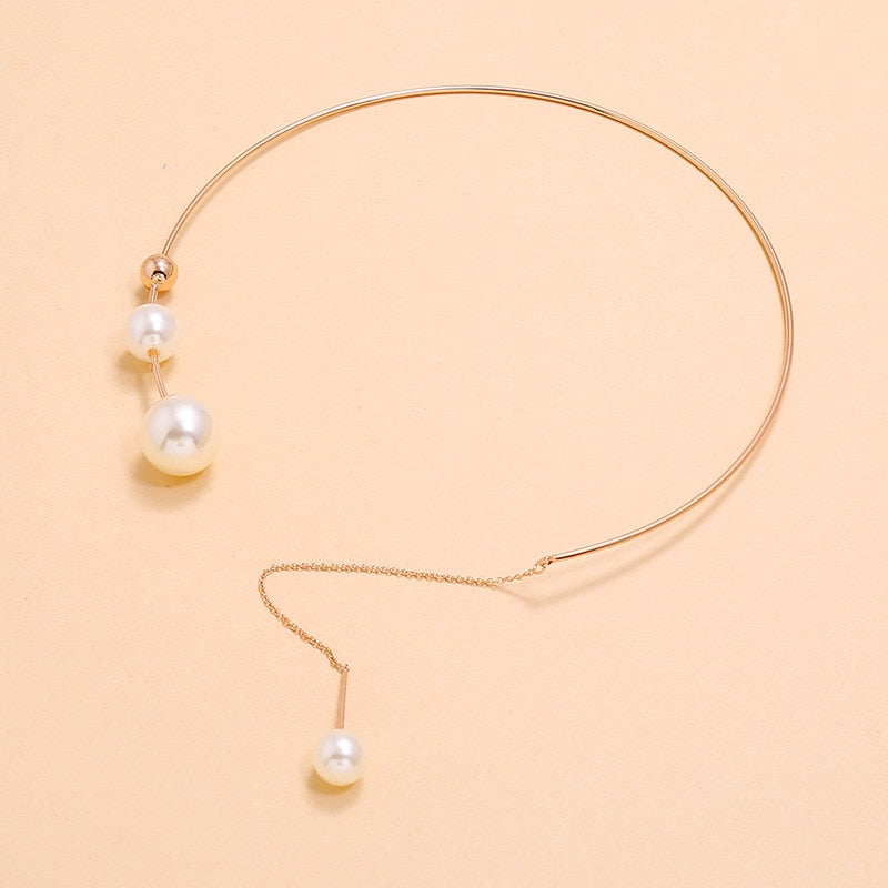 Big White Imitation Pearl Choker Necklace Clavicle Chain Fashion Necklace