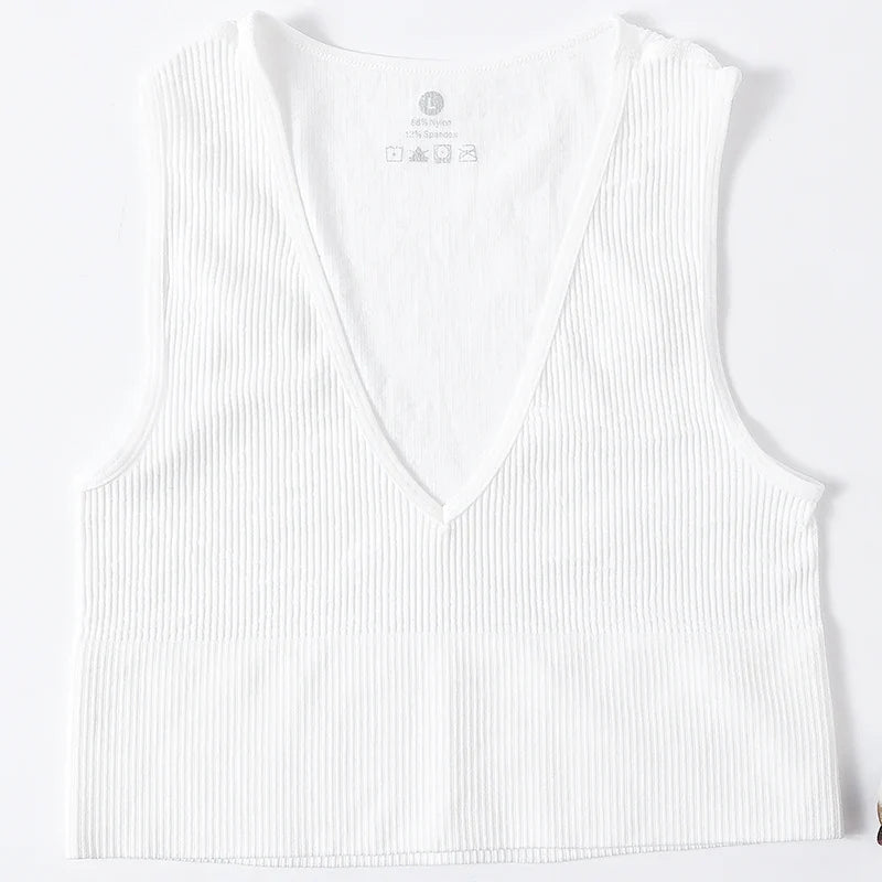 Women Crop Top Sports Bras Sexy Tank Top Female Seamless Underwear V-Neck Camisole Sexy Lingerie Solid Color Vest Top M-XL