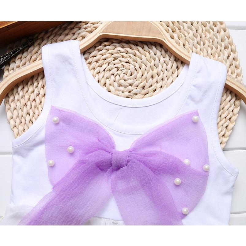 Luxury Summer Fashion Purple Stripe Round Neck Sleeveless Chiffon Dresses for baby Girls With Big Bow