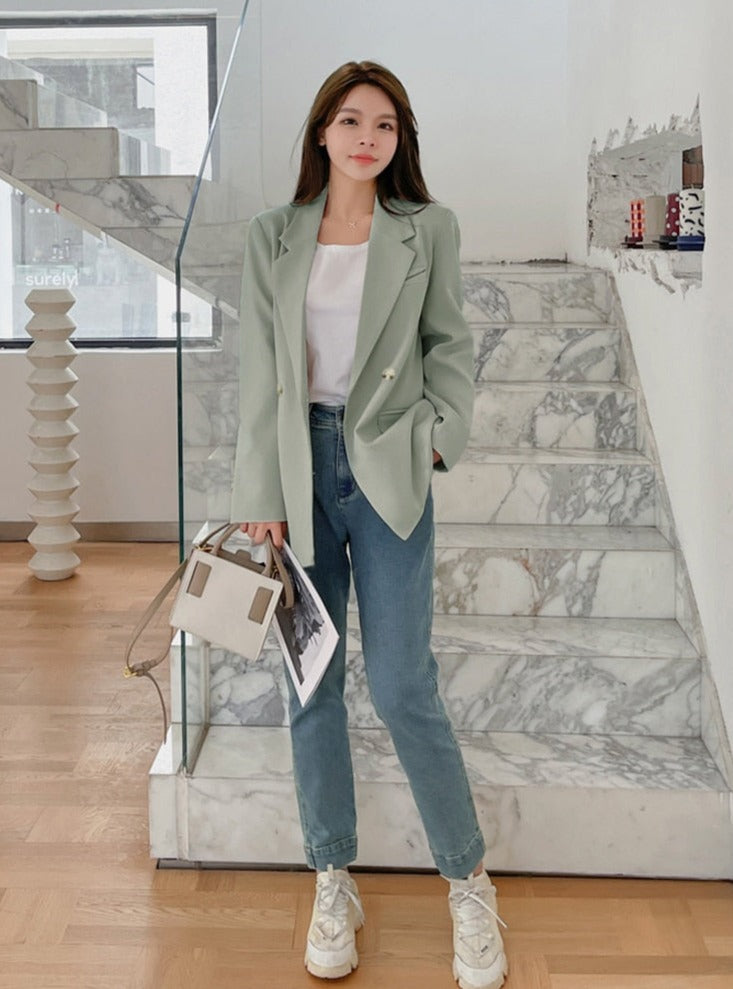 Oversized Women Jacket Loose Double Breasted Female Suit Coats Elegant