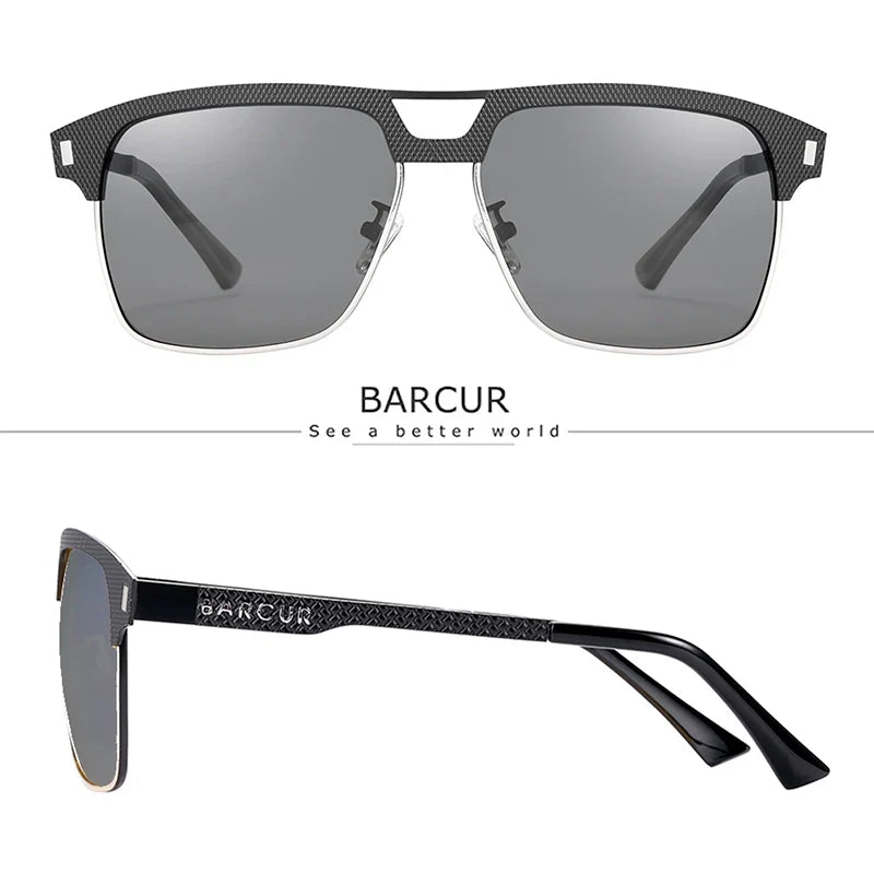 BARCUR Polarized Men’s Sunglasses – Fashionable Square Stainless Steel Frame UV400 Protection Anti-Reflective Outdoor Sports & Driving Eyewear – Original Design Casual Style with Premium Polycarbonate Lenses