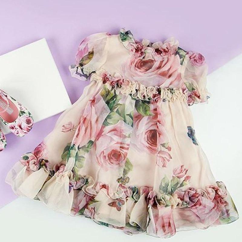 Floral Tulle Dress Kid Baby Girl Flower Puff Sleeve Princess Wedding Party Pageant Children Dress For All Occasion