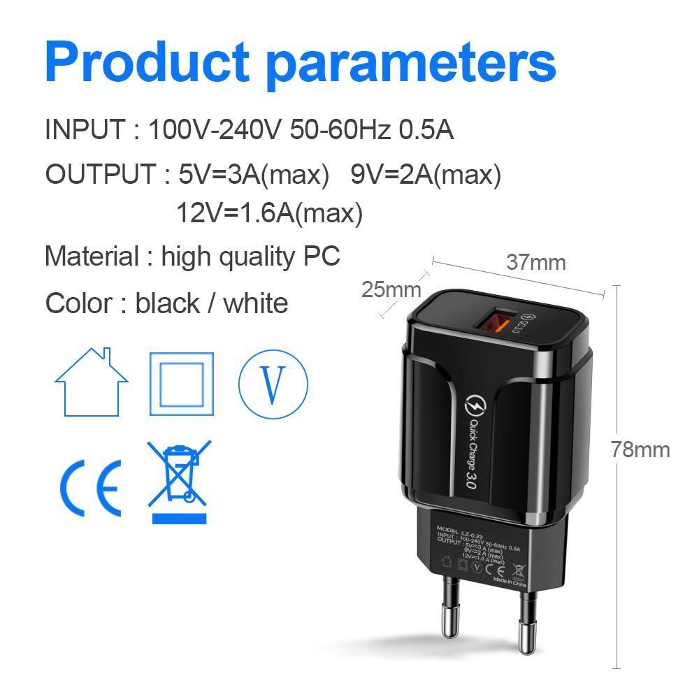Portable 5V 3A Universal Charger USB Phone Chargers Quick Charge 3.0 Fast Charging