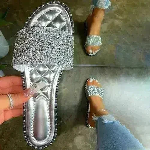 Crystal Women Slippers Bling Bling Flats Female Beach Shoes Summer